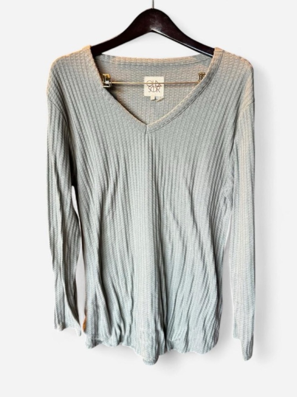 Chaser Green Waffle Knit V-Neck Long Sleeve Top XXL Comfy Oversized Basic